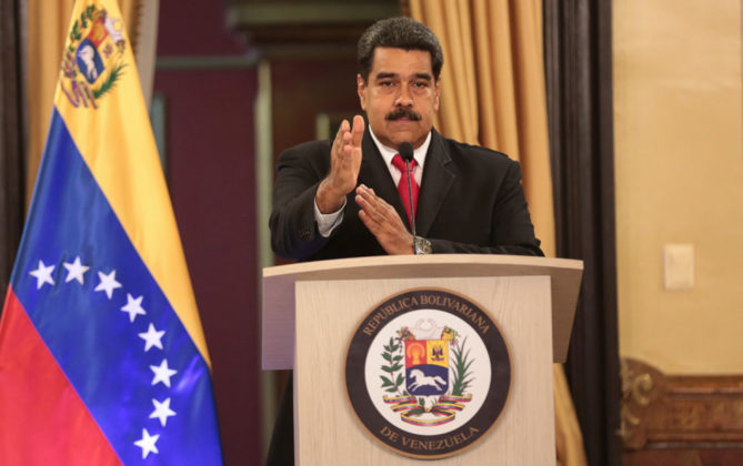 Venezuela's President Maduro speaks during a meeting with government officials at the Miraflores Palace in Caracas
