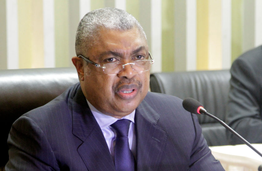FILE PHOTO: Badibanga addresses a news conference in the capital Kinshasa