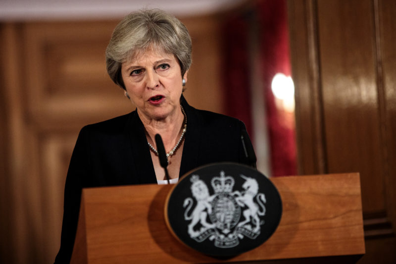 Britain's Prime Minister Theresa May makes a statement on Brexit negotiations with the European Union at Number 10 Downing Street, London