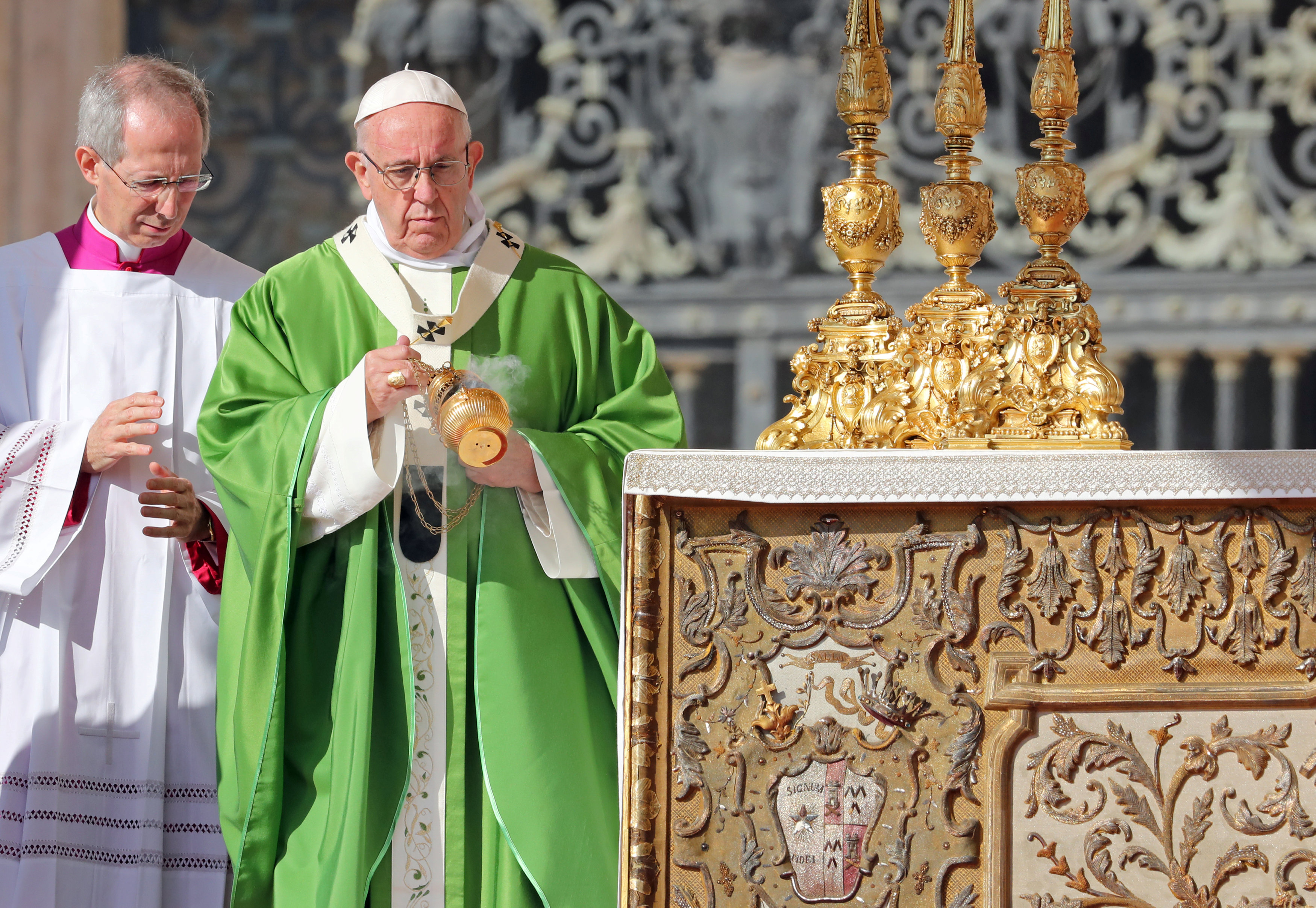 Pope Francis leads a mass for the opening of a synodal meeting in Saint Peter's square, at the Vatican