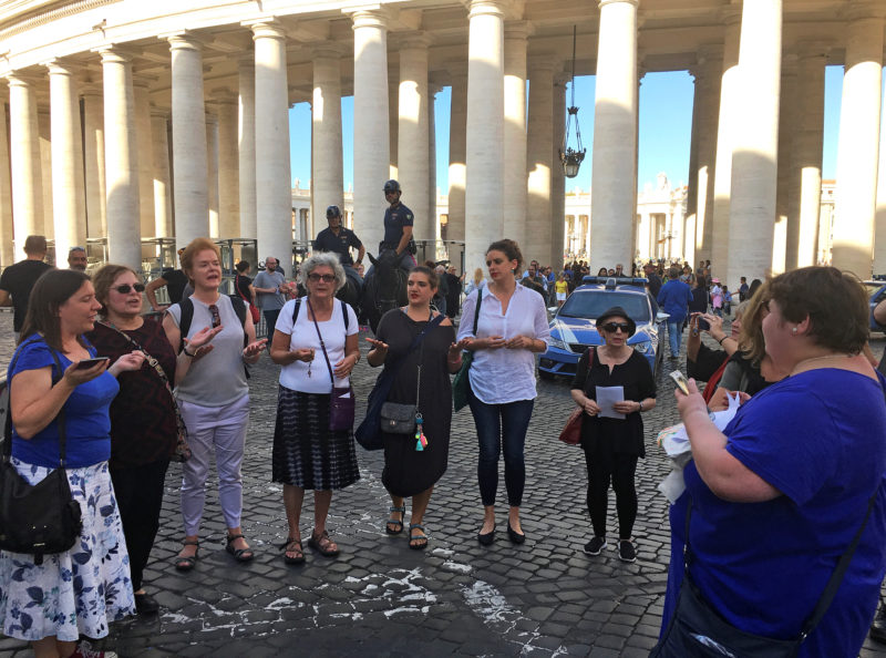 Members of Women's Ordination Conference demonstrate outside Saint Peter's Square in Rome