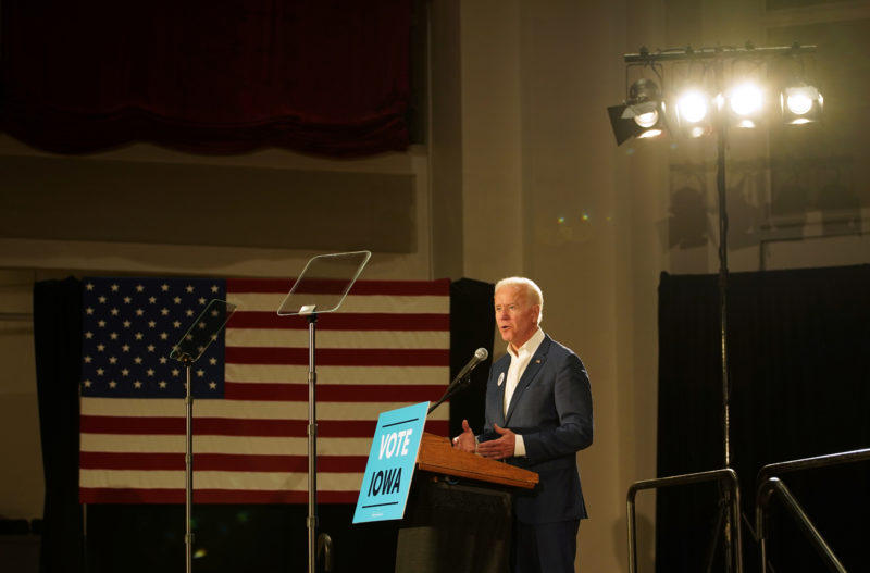 Former U.S. Vice Biden campaigns with candidate for U.S. House of Representatives Finkenauer and Democratic candidate for Iowa governor Hubbell in Cedar Rapids