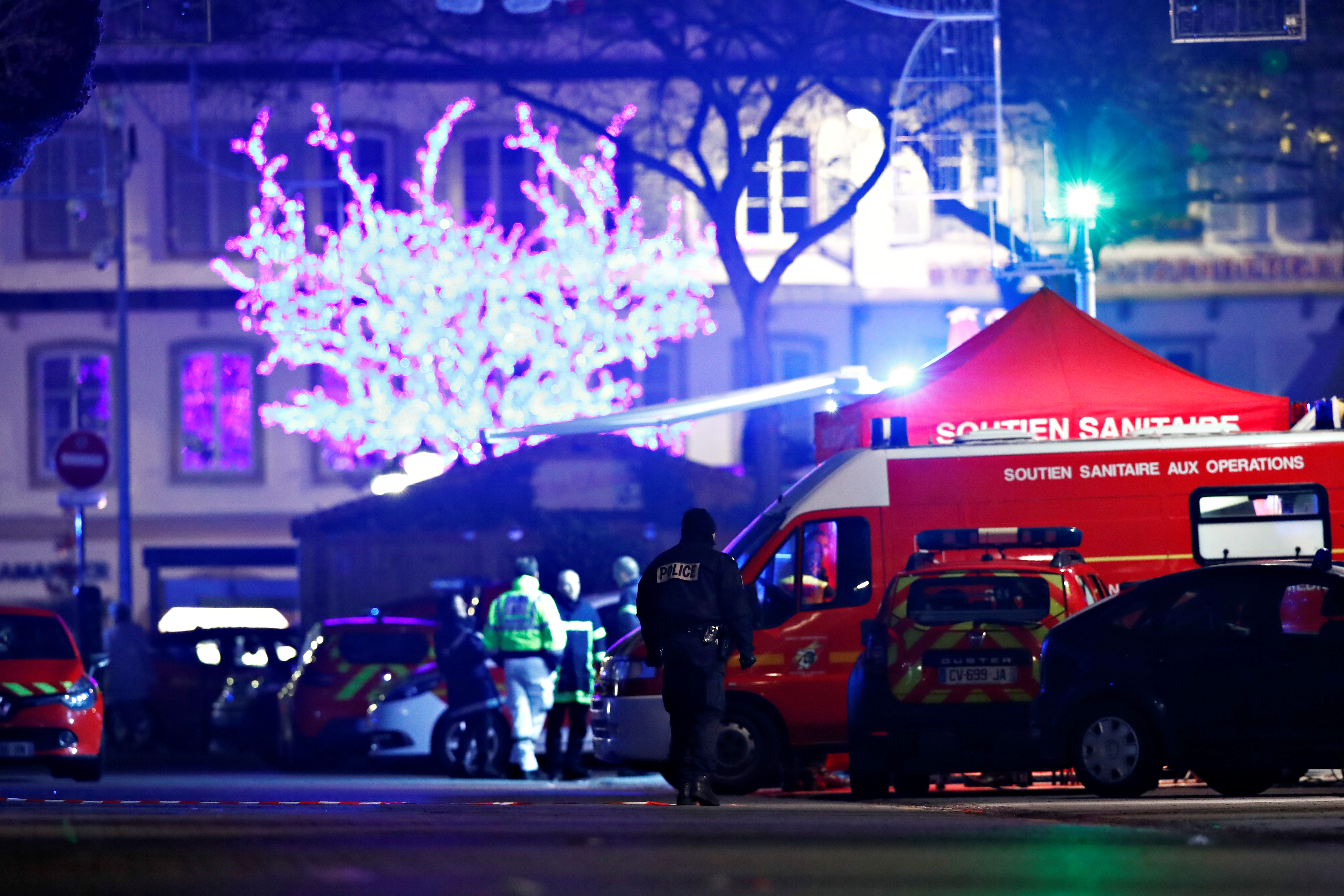 Police work at an area after a shooting in Strasbourg