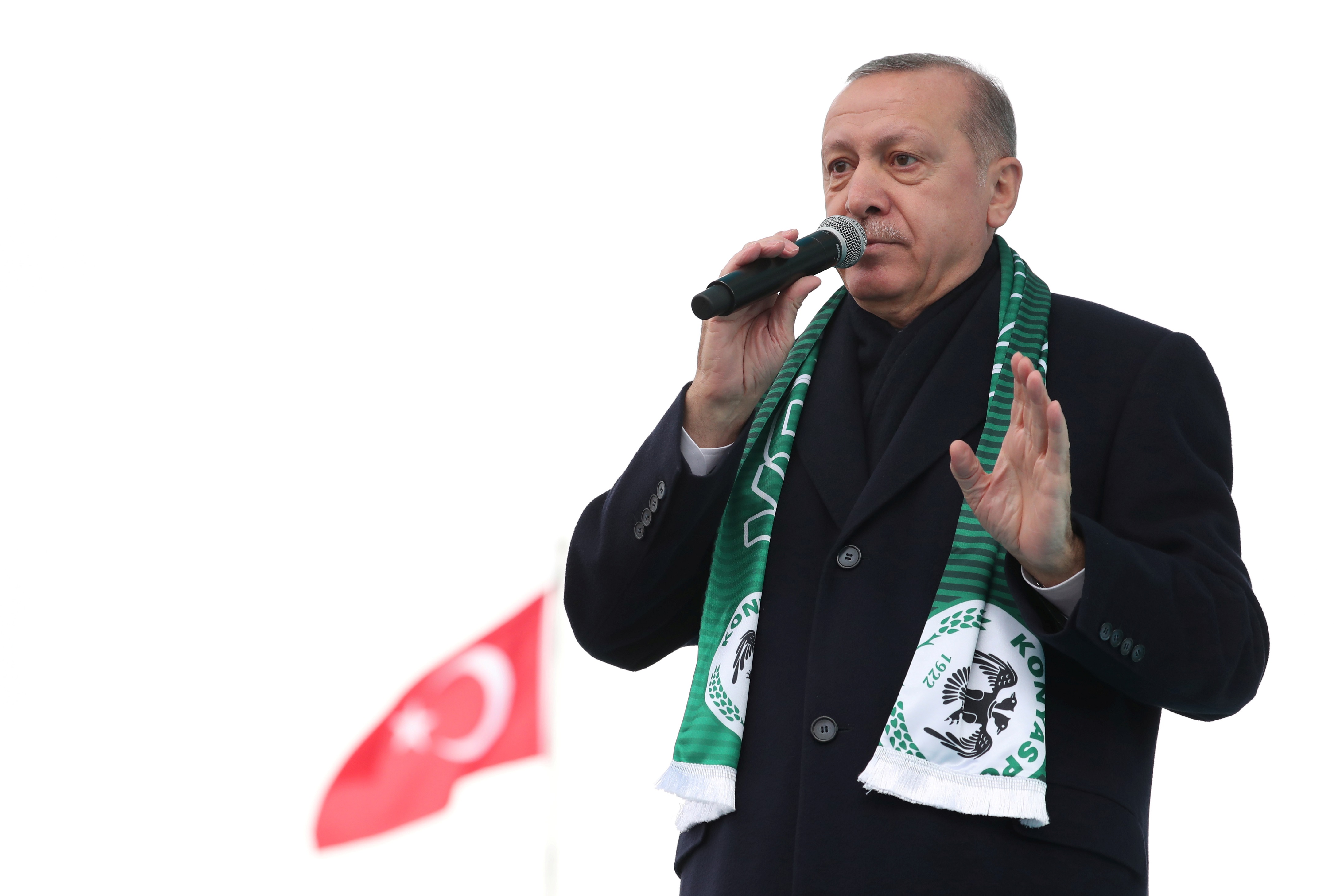 Turkish President Tayyip Erdogan addresses his supporters in Konya