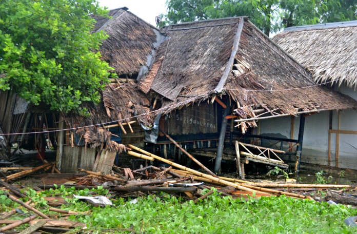A house and a small shop is seen after hit by tsunami at Tanjung Lesung district in Pandeglang, Banten province