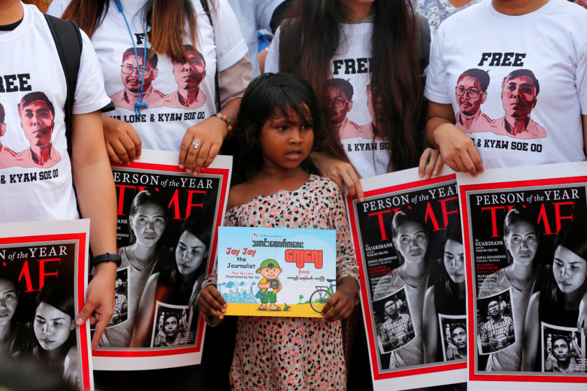 FILE PHOTO: Activists call for release of imprisoned Reuters journalists Wa Lone and Kyaw Soe Oo in Yangon