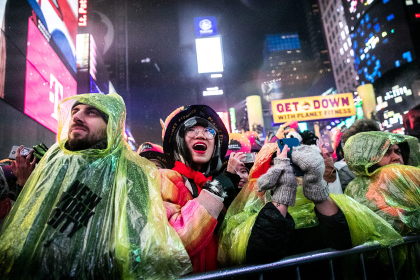 Revelers celebrate New Year's Eve in Times Square in Manhattan