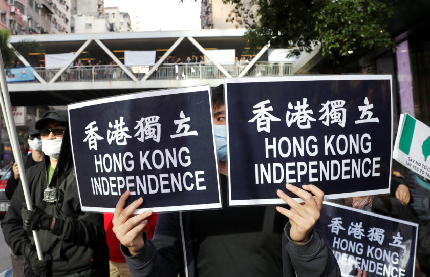 Pro-independence supporters take part in an annual New Year's Day march in Hong Kong