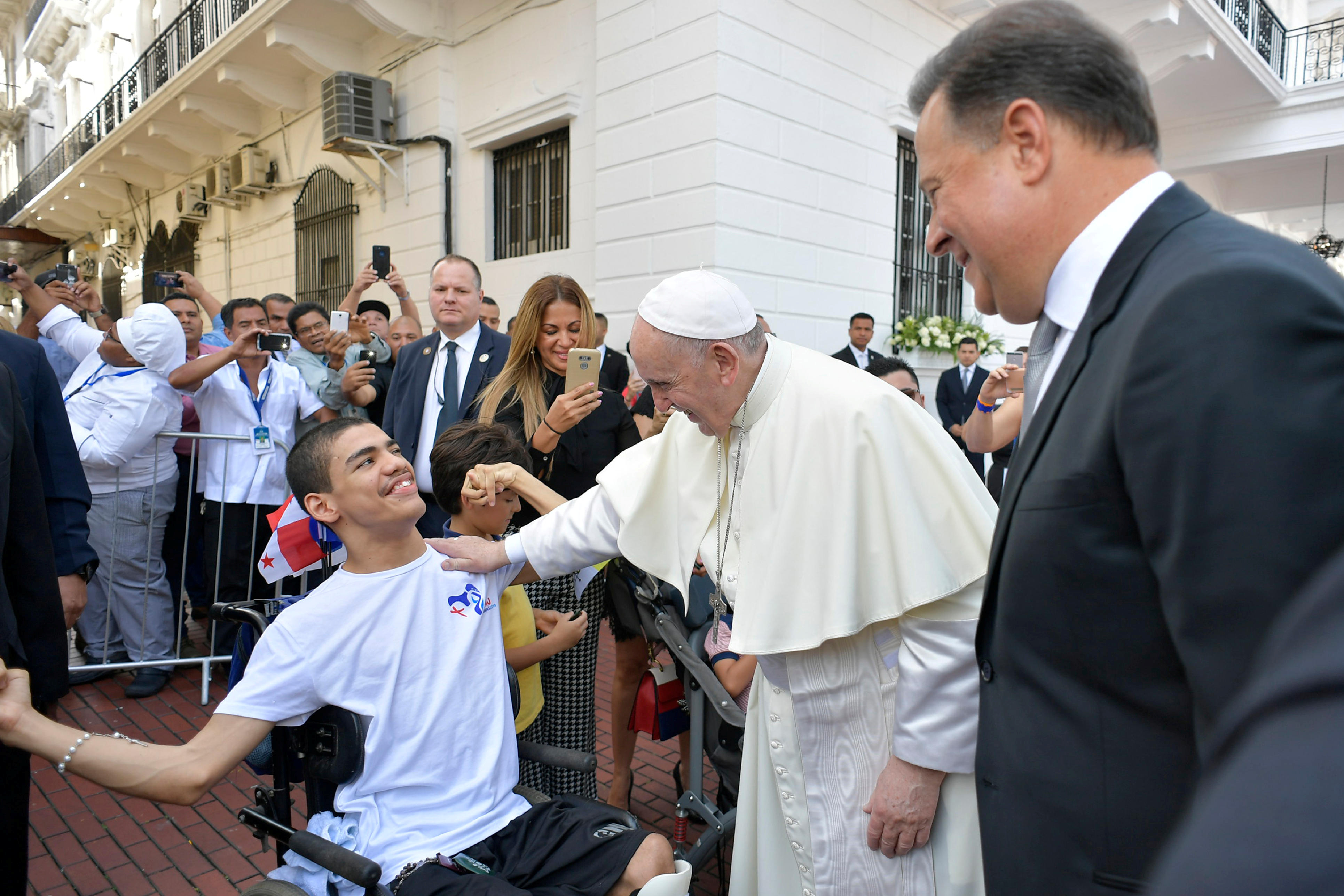 Pope Francis meets with Panama's President Juan Carlos Varela in Panama City