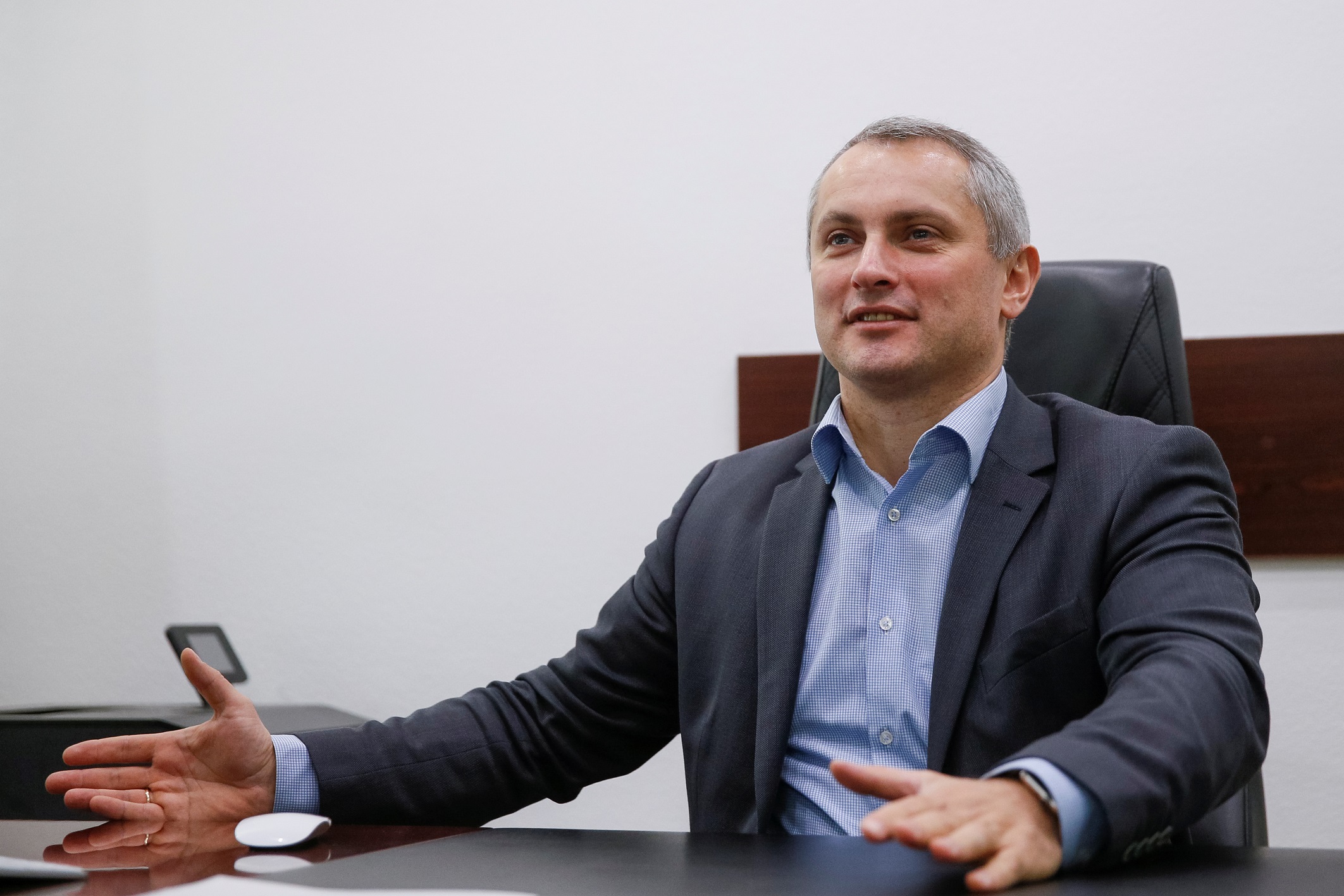 FILE PHOTO: Ukrainian Cyber Police Chief Serhiy Demedyuk speaks during an interview with Reuters in Kiev