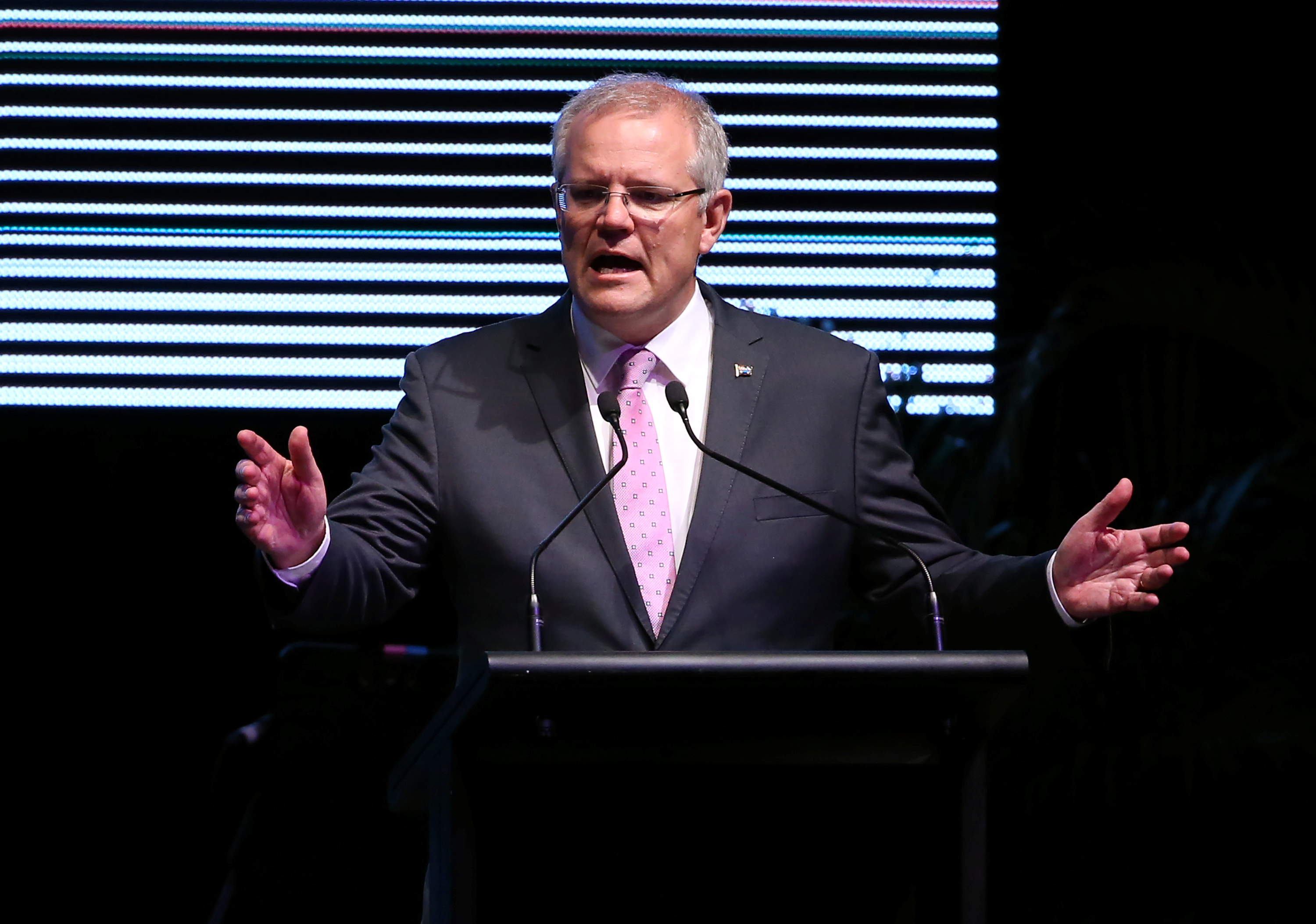 FILE PHOTO: Australia's Prime Minister Scott Morrison speaks during the INPEX Gala Dinner in Darwin