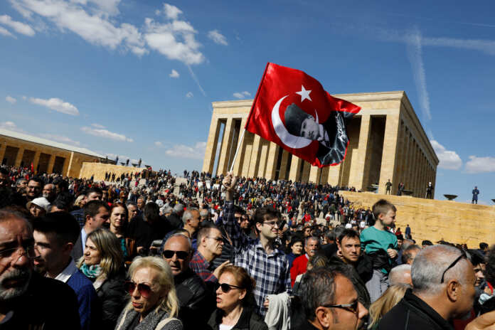 Supporters of Ekrem Imamoglu, main opposition Republican People's Party candidate for mayor of Istanbul, wait for him to visit Anitkabir in Ankara