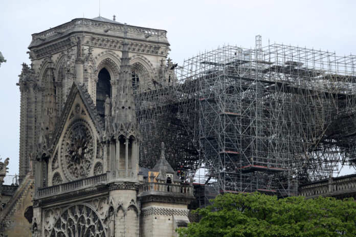 View of Notre-Dame Cathedral after a fire devastated large parts of the gothic gem in Paris