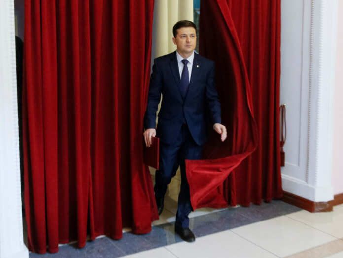FILE PHOTO: Volodymyr Zelenskiy, Ukrainian comic actor and candidate in the upcoming presidential election, takes part in a production process of Servant of the People series in Kiev