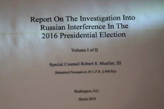 The Report on the Investigation into Russian Interference in the 2016 Presidential Election is pictured in New York
