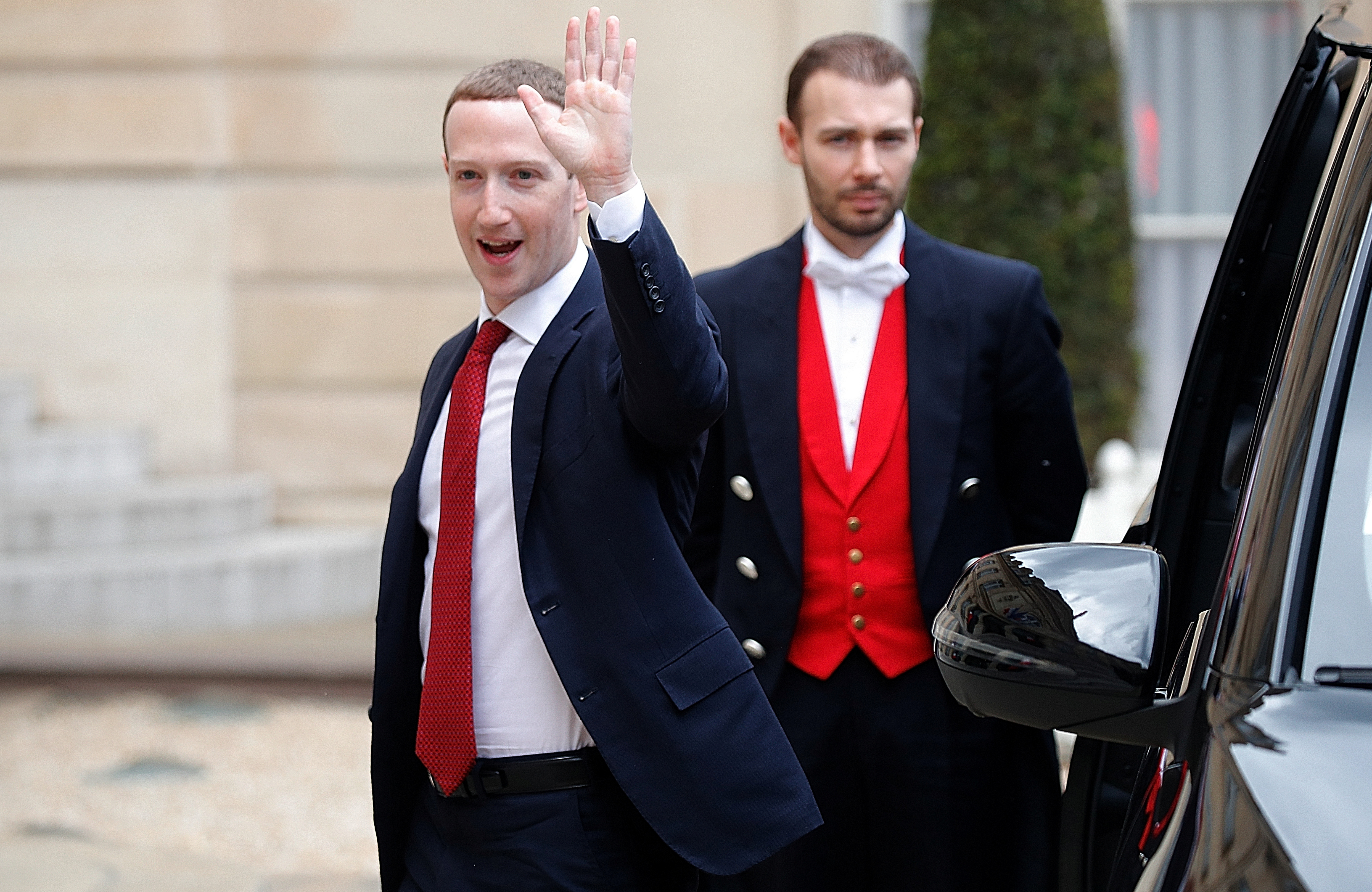 Facebook's CEO Mark Zuckerberg meets with French President Emmanuel Macron at the Elysee Palace in Paris