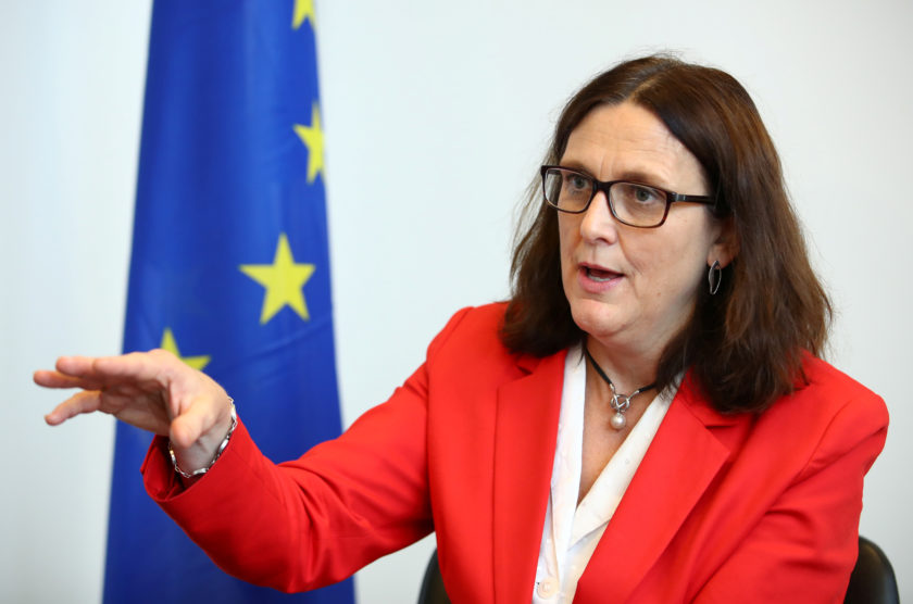 EU Trade Commissioner Malmstrom attends an interview with Reuters in Geneva