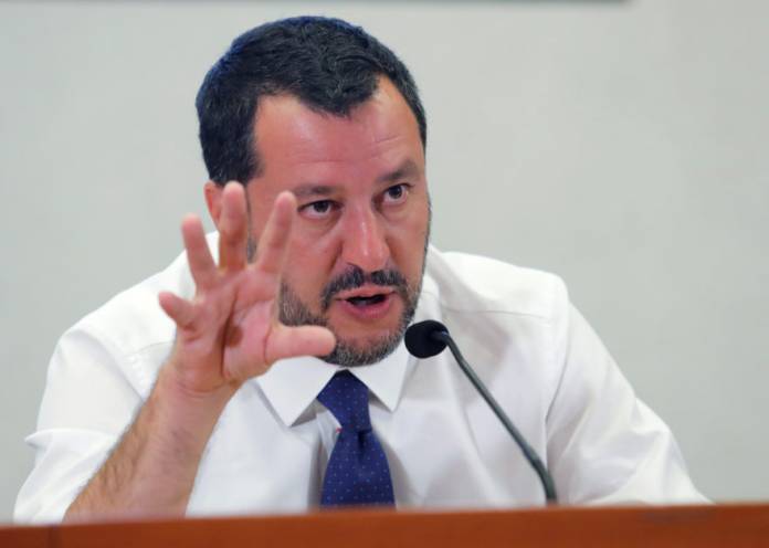 Italy's Deputy PM Salvini addresses a news conference at Viminale Palace in Rome