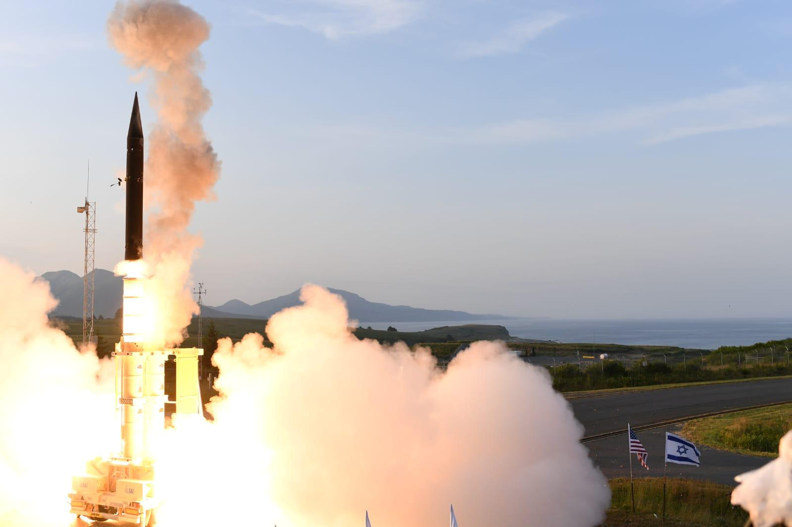Israel's U.S.-backed Arrow-3 ballistic missile shield is seen during a series of live interception tests over Alaska, U.S., in this handout picture obtained by Reuters