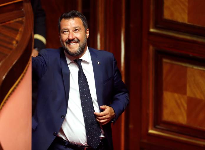 Deputy Prime Minister Salvini smiles as Italy's government is set to face Senate confidence vote on security and immigration decree in Rome