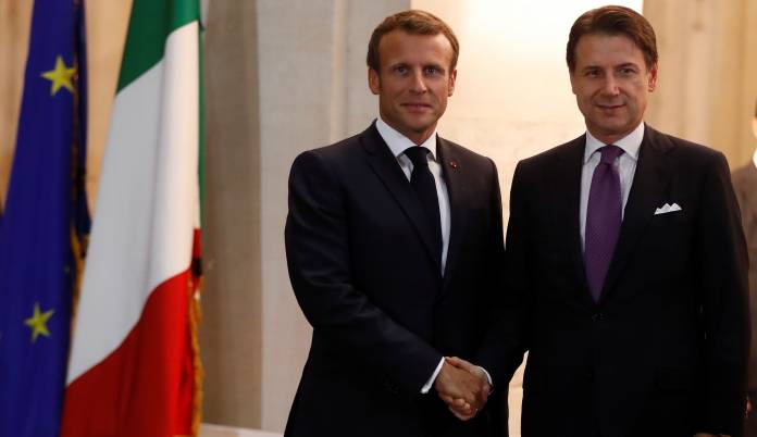 French President Emmanuel Macron and Italian Prime Minister Giuseppe Conte meet in Rome