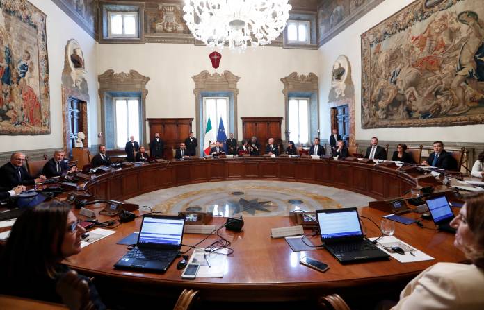 General view of new cabinet's first meeting at Chigi Palace in Rome