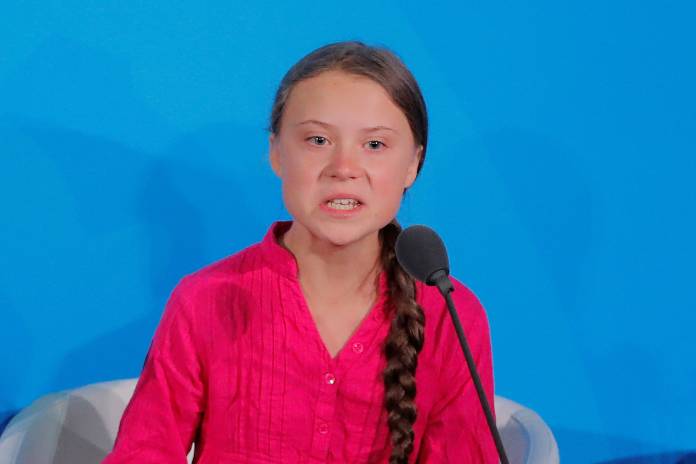 16-year-old Swedish climate activist Greta Thunberg speaks at the 2019 United Nations Climate Action Summit at U.N. headquarters in New York