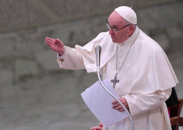 Pope Francis leads a special audience to deliver a Christmas message to Vatican workers in Paul VI hall at the Vatican