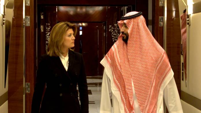 Saudi Arabia's Crown Prince Mohammed bin Salman speaks during an interview with the CBS program