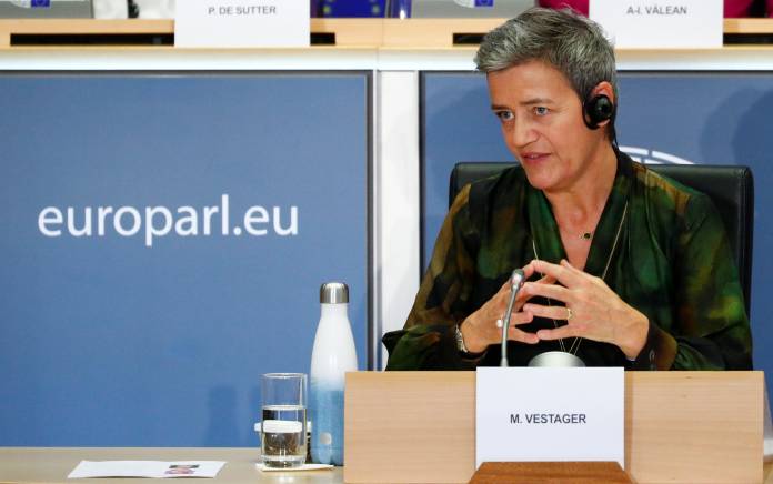 European Commissioner-designate for Europe Fit for Digital Age Margrethe Vestager of Denmark attends her hearing before the European Parliament in Brussels