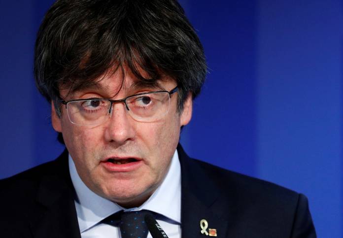 Former Catalan President Carles Puigdemont holds a news conference in Brussels