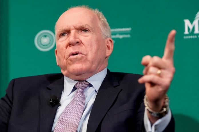 FILE PHOTO: Former CIA director John Brennan speaks during a forum on election security titled, “2020 Vision: Intelligence and the U.S. Presidential Election” at the National Press Club in Washington