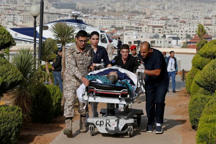 Tourist, who was injured in a stabbing, is brought into King Hussein Medical Center in Amman
