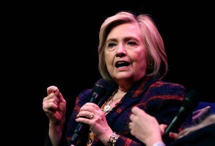 Former U.S. Secretary of State Hillary Clinton speaks during an event promoting