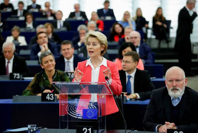 European Commission President-elect von der Leyen addresses the European Parliament in Strasbourg