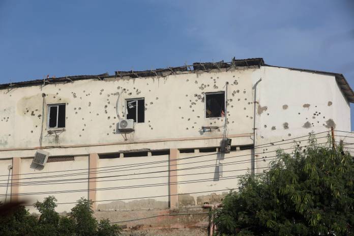 Bullet holes are seen around the windows of the SYL hotel after fighting between Somali security forces and Al Shabaab gunmen, who lunched an attack on the hotel near the presidential residence in Mogadishu