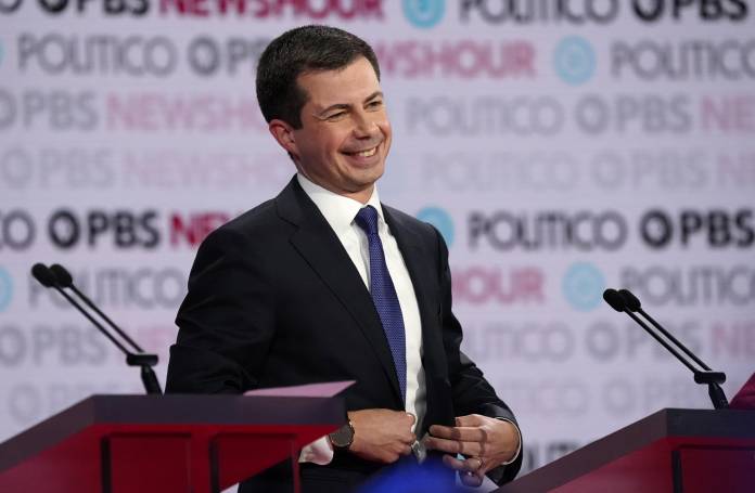 South Bend Mayor Pete Buttigieg during a break at the sixth 2020 U.S. Democratic presidential candidates campaign debate at Loyola Marymount University in Los Angeles, California, U.S.