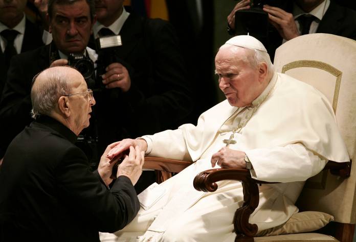 FILE PHOTO: Pope John Paul II (R) blesses Father Marcial Maciel, founder of the Legionaries of Christ,