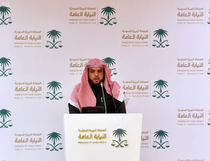 Saudi Deputy Public Prosecutor and spokesman Shalaan al-Shalaan delivers a speech in Riyadh
