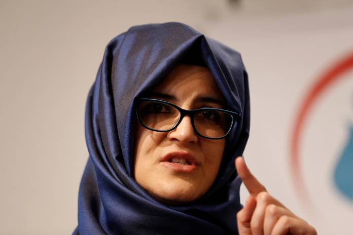 FILE PHOTO: Hatice Cengiz, Turkish fiancee of slain Saudi journalist Jamal Khashoggi, speaks during a news conference in Istanbul