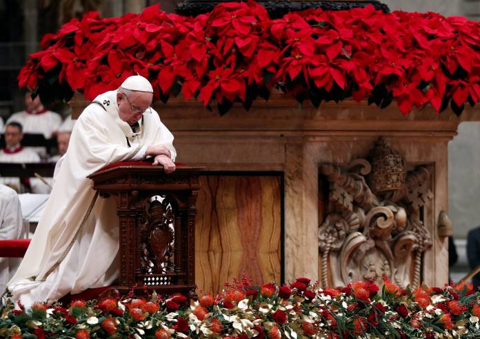 Pope Francis leads the Christmas Eve mass in Saint Peter's Basilica at the Vatican