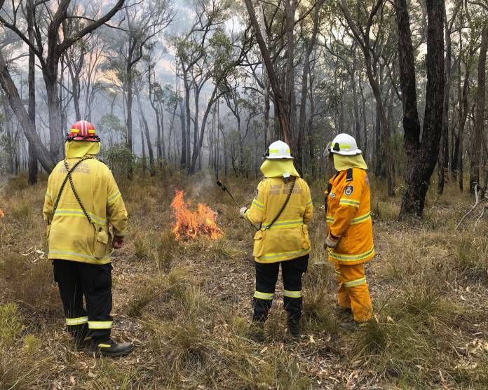 NSW Rural Fire Service observers during back burnning operations near Picton, Australia