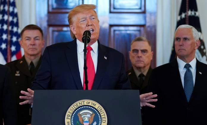 U.S. President Trump delivers statement about Iran at the White House in Washington