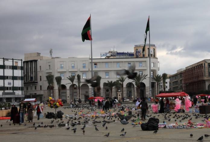 People are seen at Martyrs' Square in Tripoli