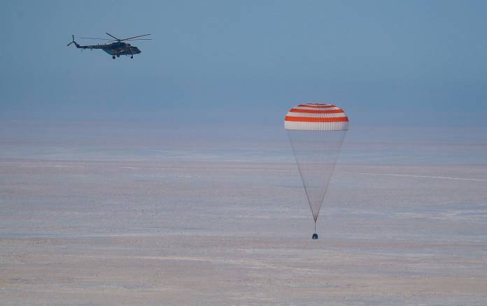 Soyuz MS-13 space capsule lands in Kazakhstan