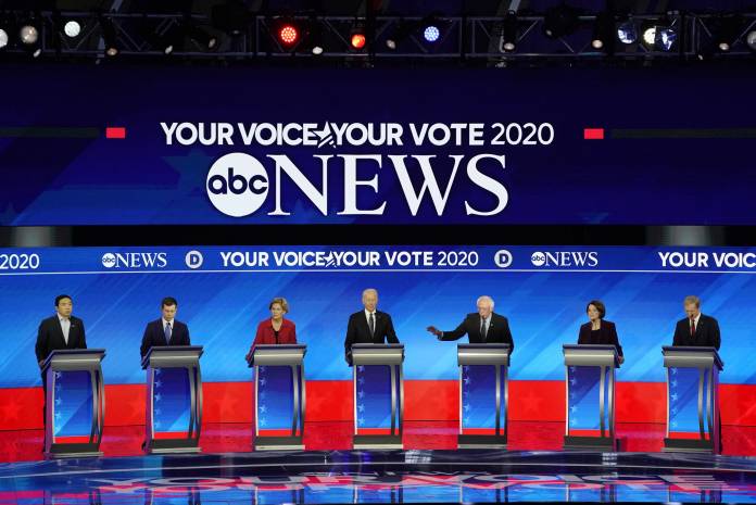 Democratic 2020 U.S. presidential candidates participate in the eighth Democratic 2020 presidential debate at Saint Anselm College in Manchester, New Hampshire, U.S.