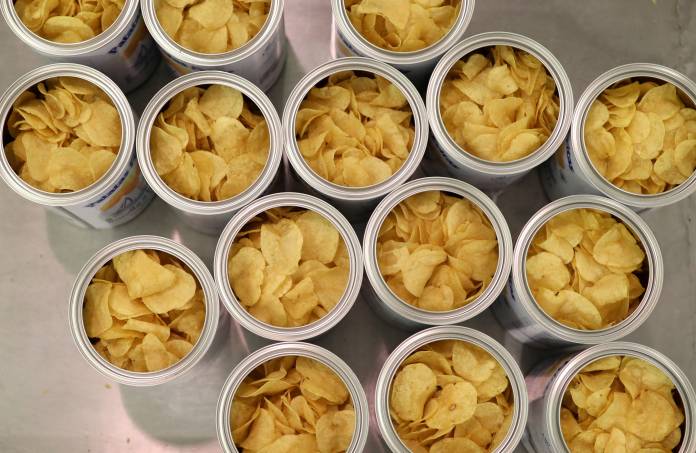 Cans of potatoes are pictured inside Bonilla a la Vista factory in Arteixo