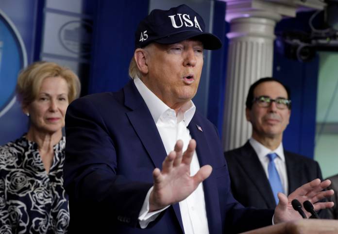 President Donald Trump with the Coronavirus Task Force hold a press briefing in Washington President Donald Trump with the Coronavirus Task Force hold a press briefing in Washington