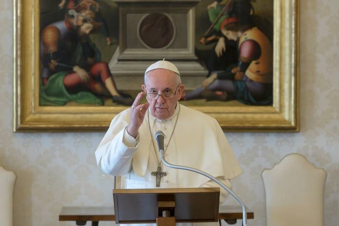 Pope Francis delivers the weekly Angelus prayer via video at the Vatican Pope Francis delivers the weekly Angelus prayer via video at the Vatican