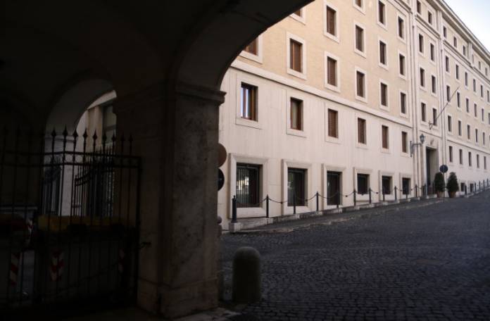 The Sanctae Marthae building which will be the residence for the Cardinals during the conclave is seen from inside Vatican